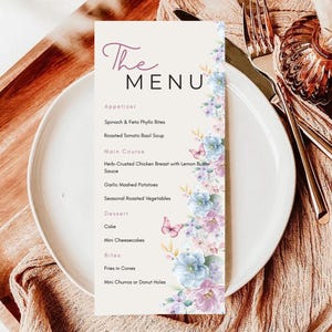 Baby in Bloom Menu Template, Printable Butterfly Baby Shower Menu, Floral Menu, Editable Menu, Wildflower Baby Shower Menu Printable Pink