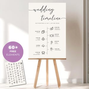 Modern Wedding Timeline Sign Template: Minimalist Order of Events (Canva Editable Digital Download)
