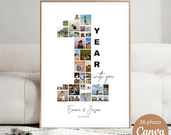 Custom 36-Photo Anniversary Collage: Editable Canva Template (Digital Download