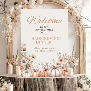 Thanksgiving Welcome Sign: Autumn Pumpkins Dinner Party Decor (Canva Template Digital Download)