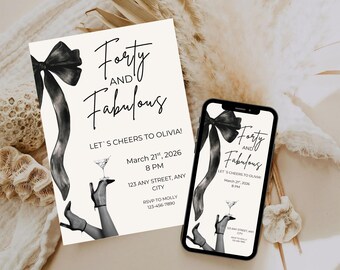 Forty Martini Invitation, 40th Birthday Party Template (Digital Download)