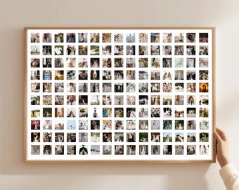 Mall för collage med 150 foton, minimalistisk rutmönsterdesign, minnessak för foton (digital nedladdning)