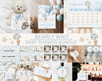 Teddy Bear Baby Shower Invitation Bundle: Editable Canva Templates (Digital Download)