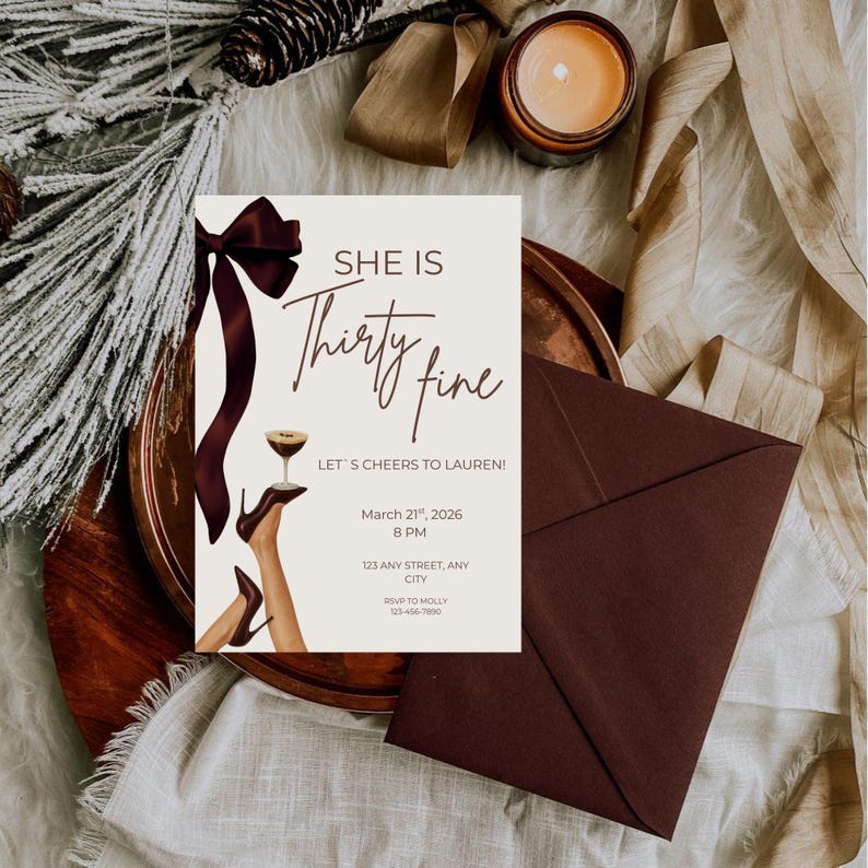 Thirty Fine Script Thirty Fine Birthday Invitation Template | Modern Canva Invite (digital ...