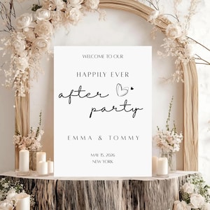 Happily Ever After Welcome Sign, Modern Wedding Reception Sign, Editable After Party Sign, Minimalist Canva Template, Digital Download
