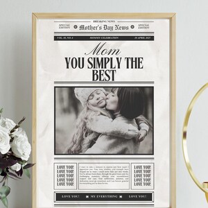 Periódico personalizado para el Día de la Madre, regalo de anuncio personalizado para el Día de la Madre, periódico digital, plantilla digital personalizada para el Día de la Madre en Canva
