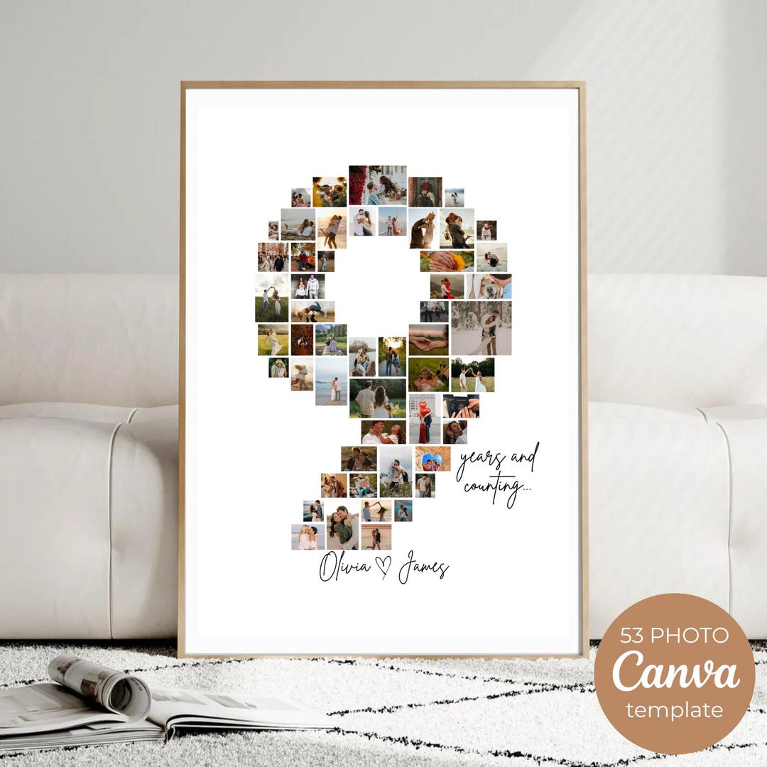 Custom 9th Anniversary Photo Collage Gift, Number 9 Template (digital ...