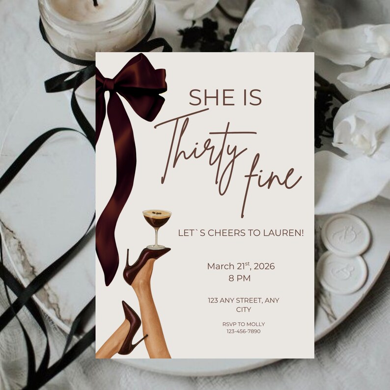 Thirty Fine Script Thirty Fine Birthday Invitation Template | Modern Canva Invite (digital ...