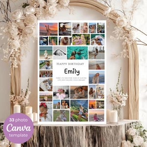 33 Photo Collage Template: Funeral Memorial, Graduation (24x36, Canva Editable Digital Download)