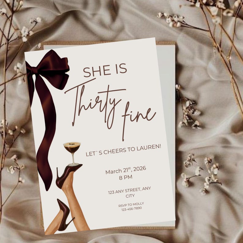 Thirty Fine Script Thirty Fine Birthday Invitation Template | Modern Canva Invite (digital ...