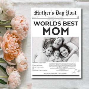 Plantilla de periódico editable para el Día de la Madre: plantilla personalizada de Canva, regalo imprimible para el Día de la Madre, tarjeta de periódico personalizada, regalo DIY para mamá
