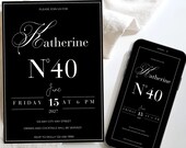 Elegant Old Money Birthday Invitation, Modern Minimalist Black White Invite (Digital Download)