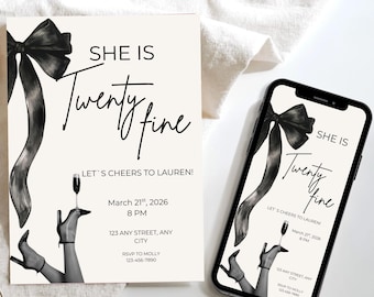 Twenty Fine Birthday Invitation Template | Modern Canva Invite (Digital Download)