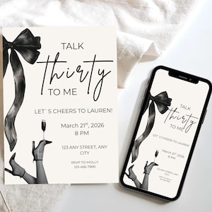 Talk Thirty to Me招待状：マティーニ30歳の誕生日、編集可能なCanvaテンプレート（デジタルダウンロード）