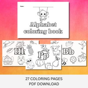 Printable Baby ABC Book – A to Z Animals & Item color book, Baby Shower Activity, Coloring book for kids, Guest Book Alternative for Babies