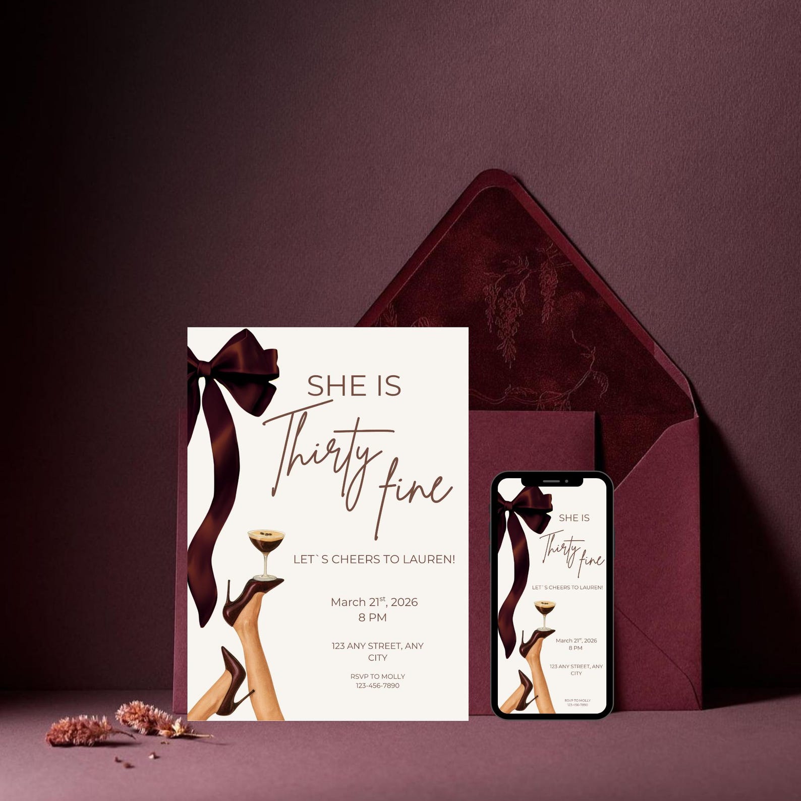 Thirty Fine Script Thirty Fine Birthday Invitation Template | Modern Canva Invite (digital ...