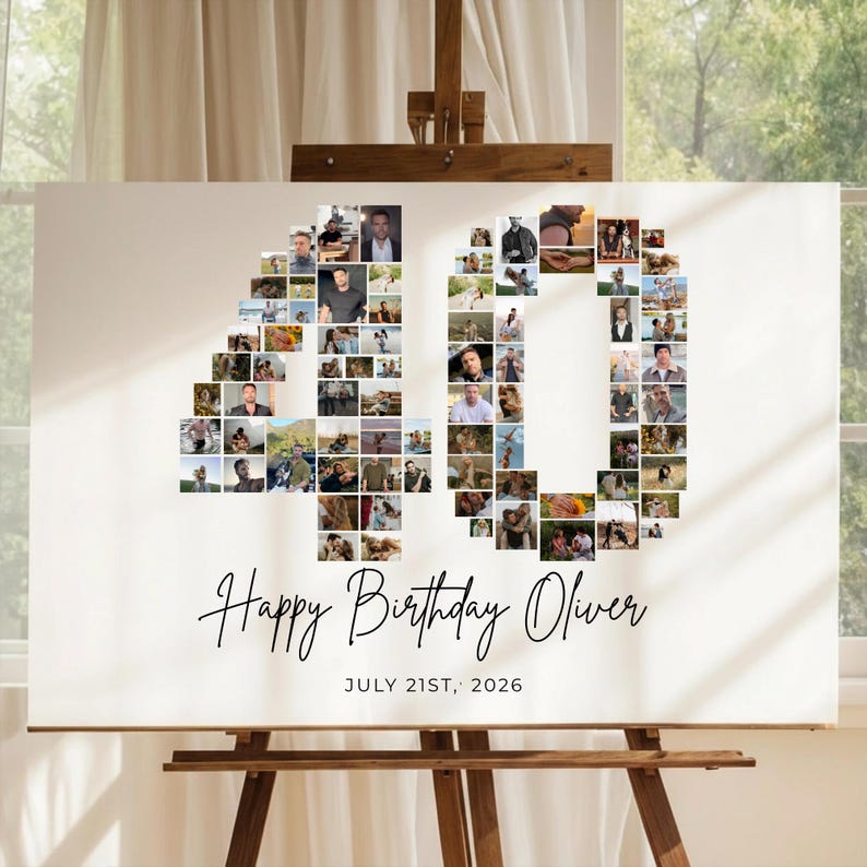 40th Birthday Photo Collage Gift, Number 40 Template (canva Editable ...