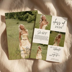 Senior Girl Graduation Announcement Template 2026, Photo Collage Canva Card, Editable Graduation Invite Modern Script