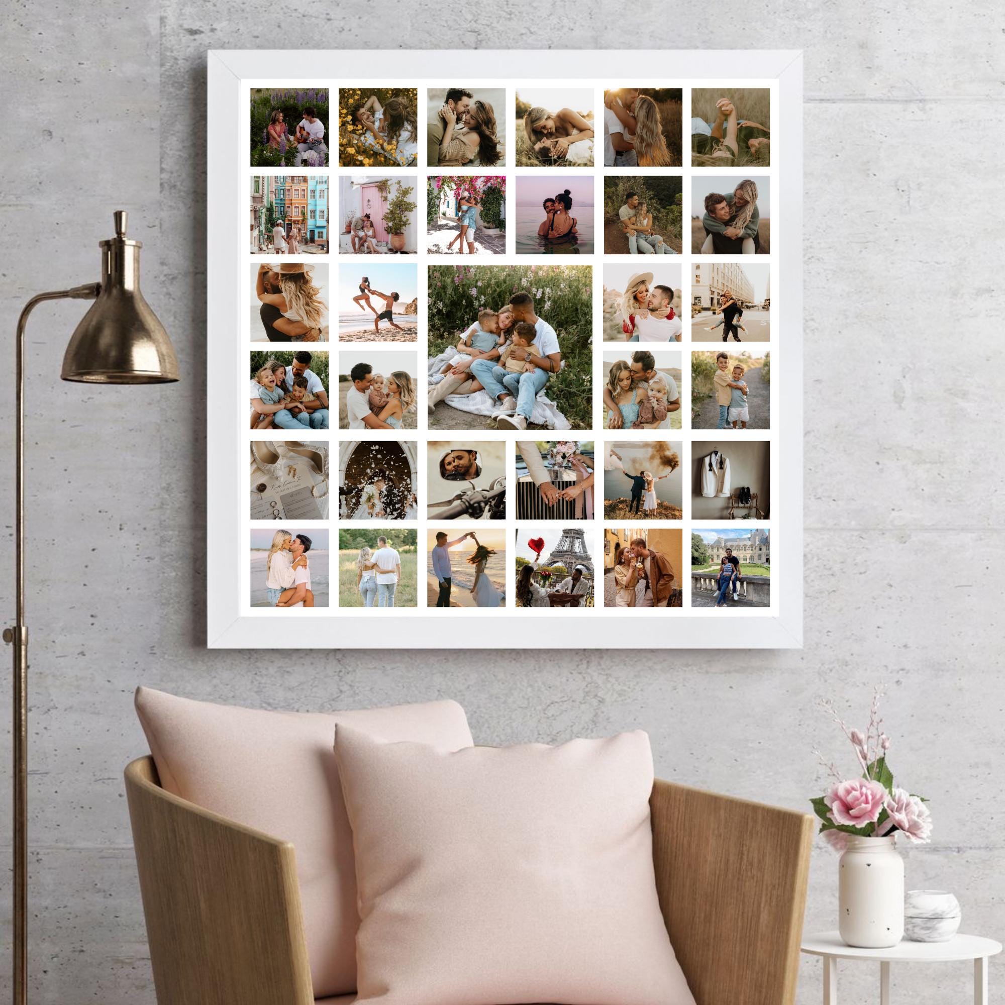 33枚のフォトコラージュテンプレート、正方形フォトグリッド、Canvaで