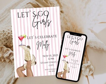 Pink Cowgirl Birthday Invitation Template, Disco Rodeo (Digital Download)