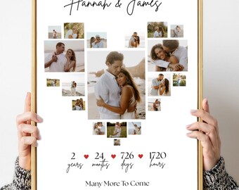 Plantilla de collage de fotos de corazón personalizada, regalo de San Valentín o aniversario (descarga digital)