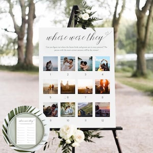 Où étaient-ils, affiche de jeu pour la mariée, carte et panneau de jeu de devinettes photo minimalistes, jeu de douche pour couples, téléchargement modifiable, téléchargement immédiat