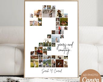 Custom 2nd Anniversary Photo Collage Gift, Number Two Keepsake (Digital Download)