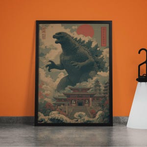 Vintage Kaiju Canvas Art: Japanese Monster Scene, Retro Wall Decor