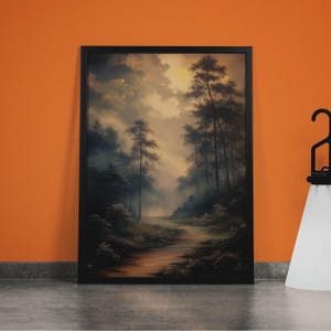 Vintage Forest Landscape Giclee Print: Moody Mid Century Wall Art