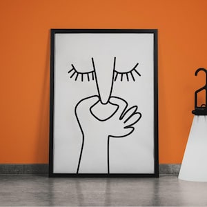 Funny Face Line Art Print: Modern Bathroom Wall Decor