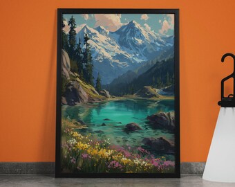 North Cascades Travel Poster: Washington Mountain Landscape Art Print