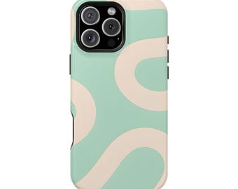 Gewellte Linien grün Handyhülle | Wavy Minimal , Für iPhone 16 Pro Max, 16e, 15 Plus, 14 Pro, 13, 12 Mini, 11, MagSafe Option