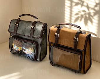 Mochila Ita Bag con inserto para exhibición de pines, bolso bandolera con ventana transparente, bolso de hombro Ita Bag convertible, bolso bandolera grande Kawaii
