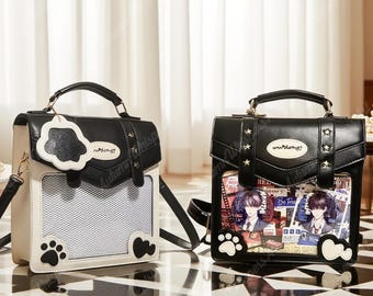 Cat Ita Bag Backpack, Japanese Style Clear Display Handbag, Ita Backpack, Ita Bag Crossbody, Pin Display Bag, Cute Ita Bag, kawaii bag.