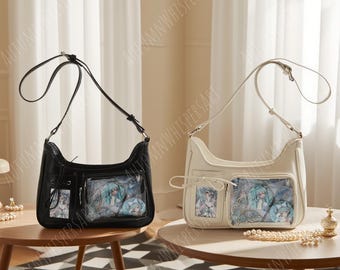 Bolso Ita Kawaii Harajuku Y2K hecho a mano: bandolera retro coreana de PU, bolso con broche de chica kawaii con inserto, bolso estético, regalo para mujer.