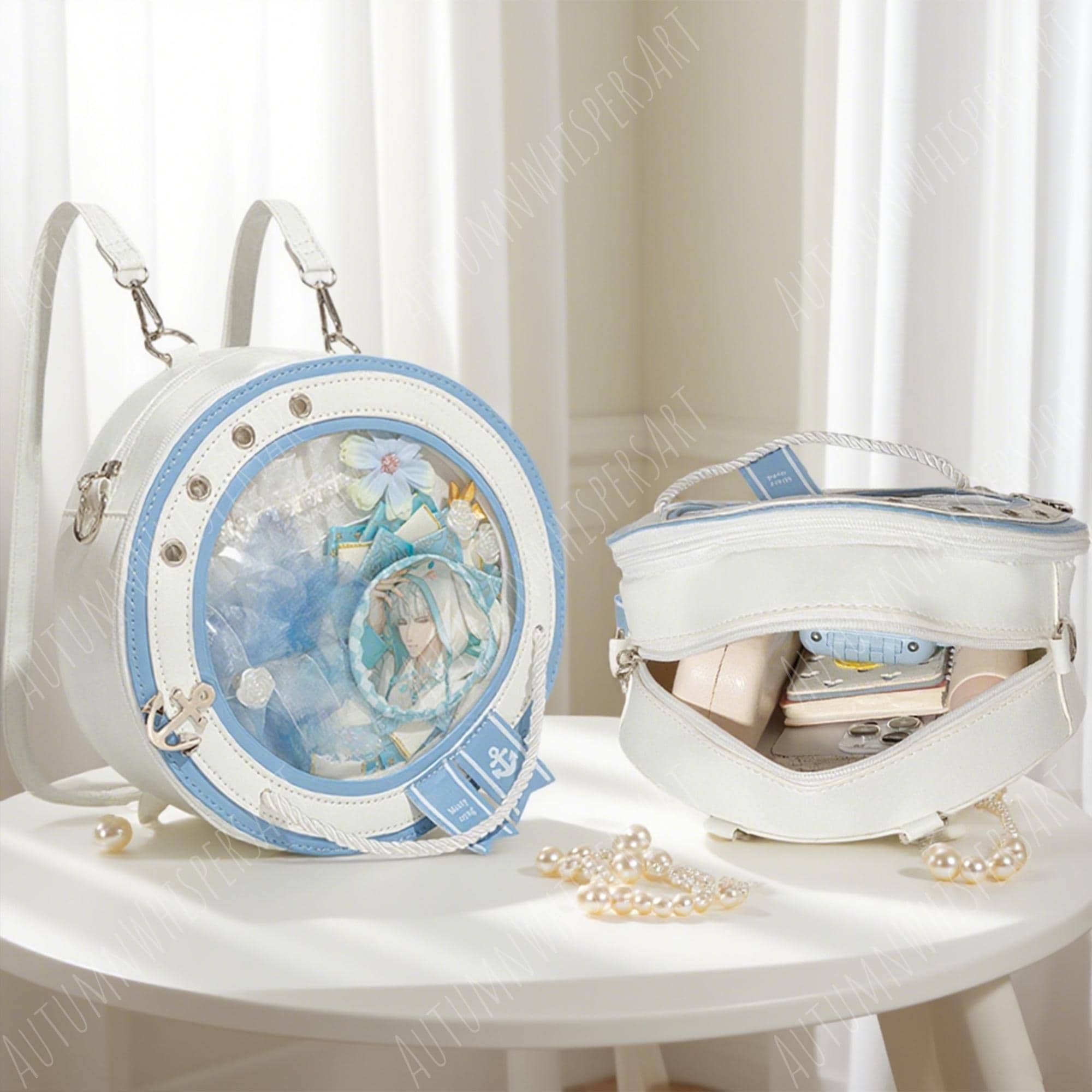 Handmade Round Ita Bag With Nautical Them, Round Pain Bag,clear