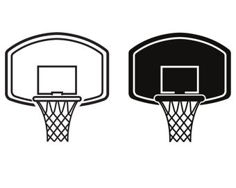Large Black Bold Basketball Hoop and Back Board Drawing - Change Color with Your Software - Digital Download SVG & PNG