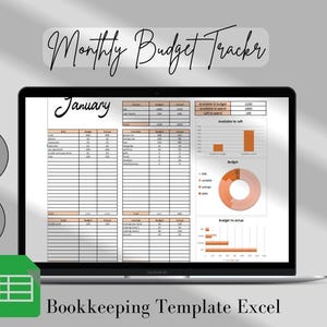 May include: A digital budget tracker spreadsheet template for January. The spreadsheet includes sections for income, expenses, and a budget vs actual chart. The template is designed to be simple and easy to use.