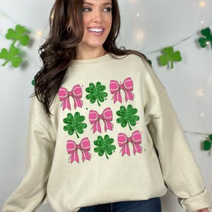 Coquette St Patricks Day png, Shamrock Sequins Glitter Png, St Pattys Day Png, Four Leaf Clover Sequin Bow, Patricks Day Sublimation