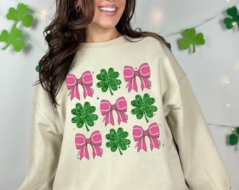 Coquette St Patricks Day png, Shamrock Sequins Glitter Png, St Pattys Day Png, Four Leaf Clover Sequin Bow, Patricks Day Sublimation