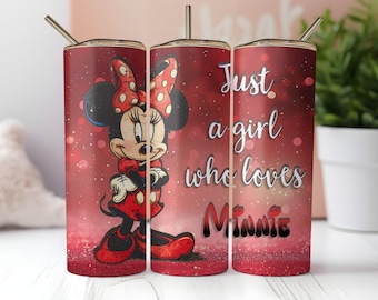 Envoltura para vaso de Minnie en 3D, diseño de sublimación de envoltura para vaso de Minnie en rojo PNG, envoltura para vaso delgada, recta y cónica de 20 oz con forma de ratón