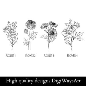 Custom Birth Flower Bouquet, Family Birth Month Tattoo Design, Flower Bouquet Print, Floral, Rose svg, Daisy svg, Poppy svg, Line Art Tattoo