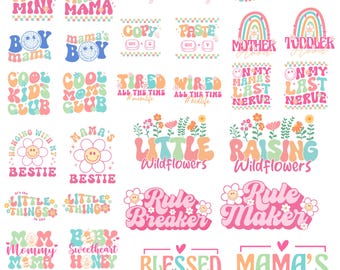 Groovy Mommy and me svg bundle, retro mama and mini svg, mothers day svg, mom svg, boho mama svg, matching shirt svg, mama wavy text svg png