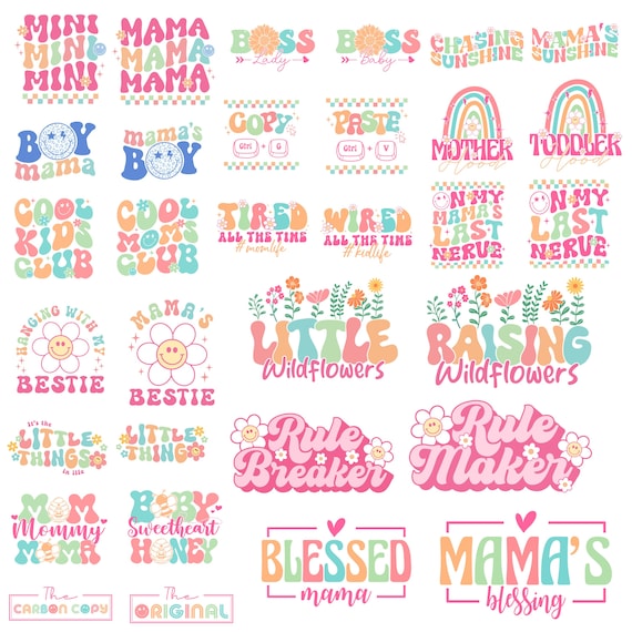 Groovy Mommy and me svg bundle, retro mama and mini svg, mothers day svg, mom svg, boho mama svg, matching shirt svg, mama wavy text svg png