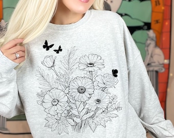 Wildflower SVG, bloemenweide SVG, vlinder, bloemen SVG, minimalistische bloem png, wilde bloemen clipart, sublimaties, botanische tuin png