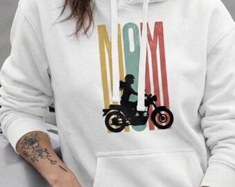 Motorcycle Mom Hoodie, Retro Rider Biker Sweatshirt, Vintage Pullover