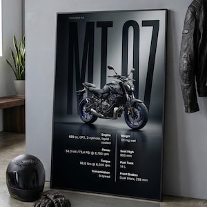 Yamaha MT-07 Motorcycle Specs Poster, Modern Sport Bike Wall Art (Digital Download)