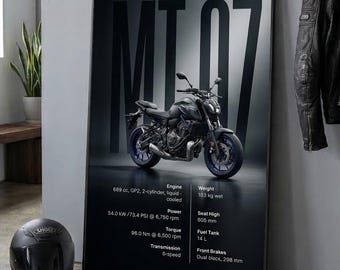 Yamaha MT-07 Motorcycle Specs Poster, Modern Sport Bike Wall Art (Digital Download)