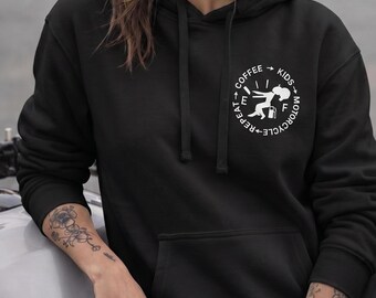 Coffee Kids Motorcycle Repeat Hoodie, Biker Mom Rider Pullover