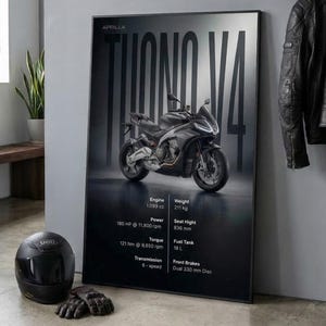 Aprilia Tuono V4 Motorcycle Specs Poster, Modern Garage Wall Art (Digital Download)